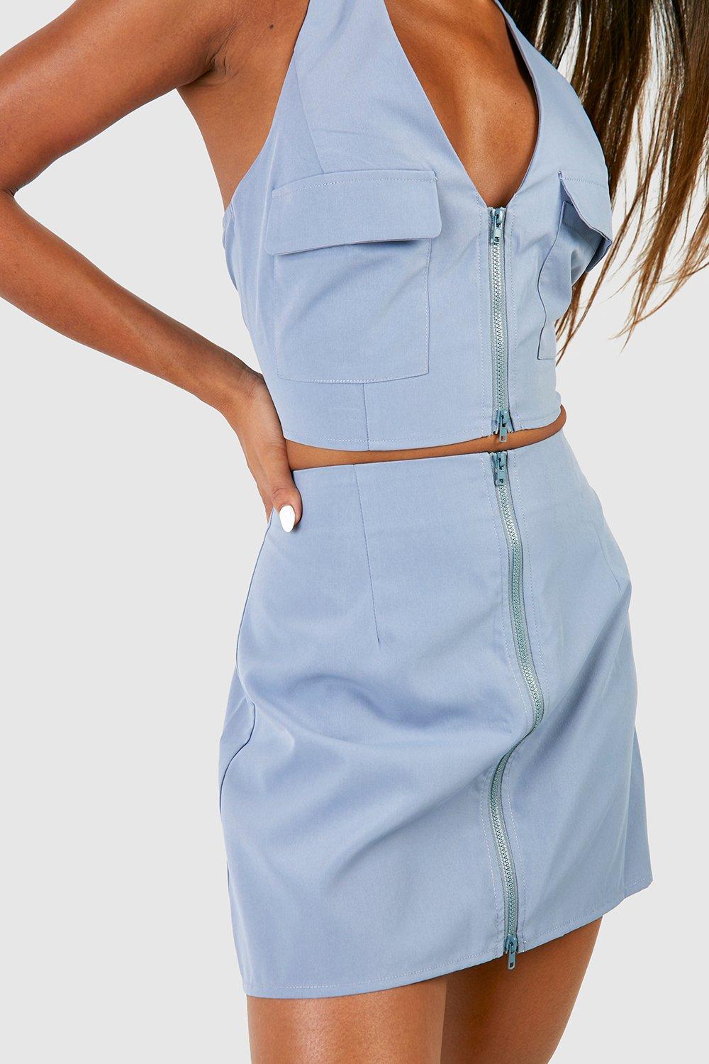 Light blue zip outlet front skirt